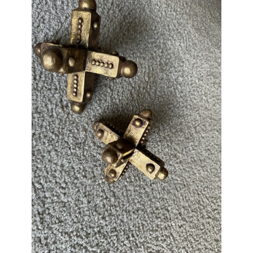 Pair of Decorative Gold Ceramic Jacks Sculptures Shelf Sitters Accent Decor